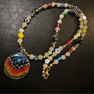 Colorful Floral Pendant Necklace